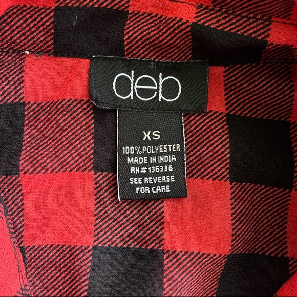 Deb Buffalo Plaid Open Drape Back Chiffon Button Up - Picture 4 of 4